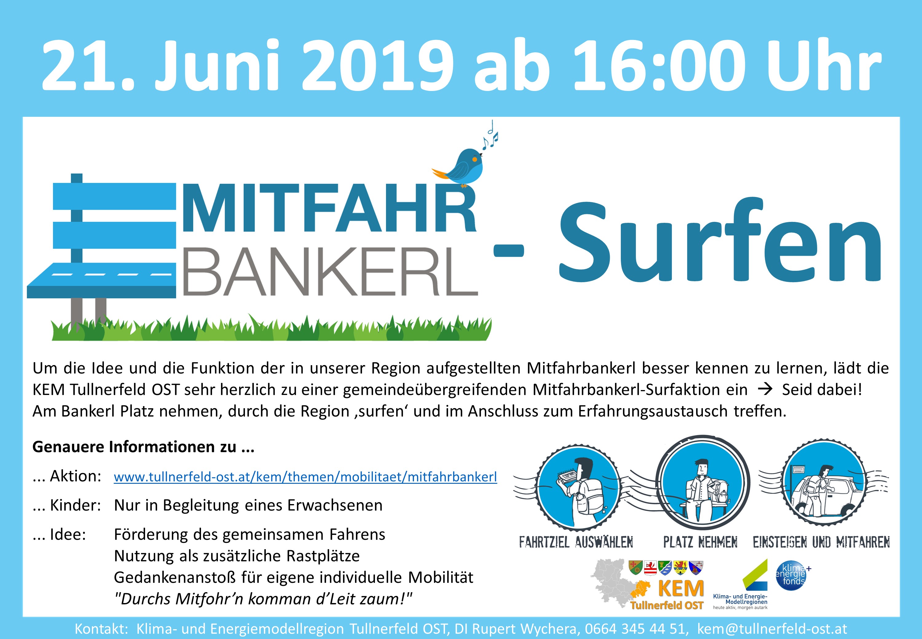 Mitfahrbankerl Surfen Einladung